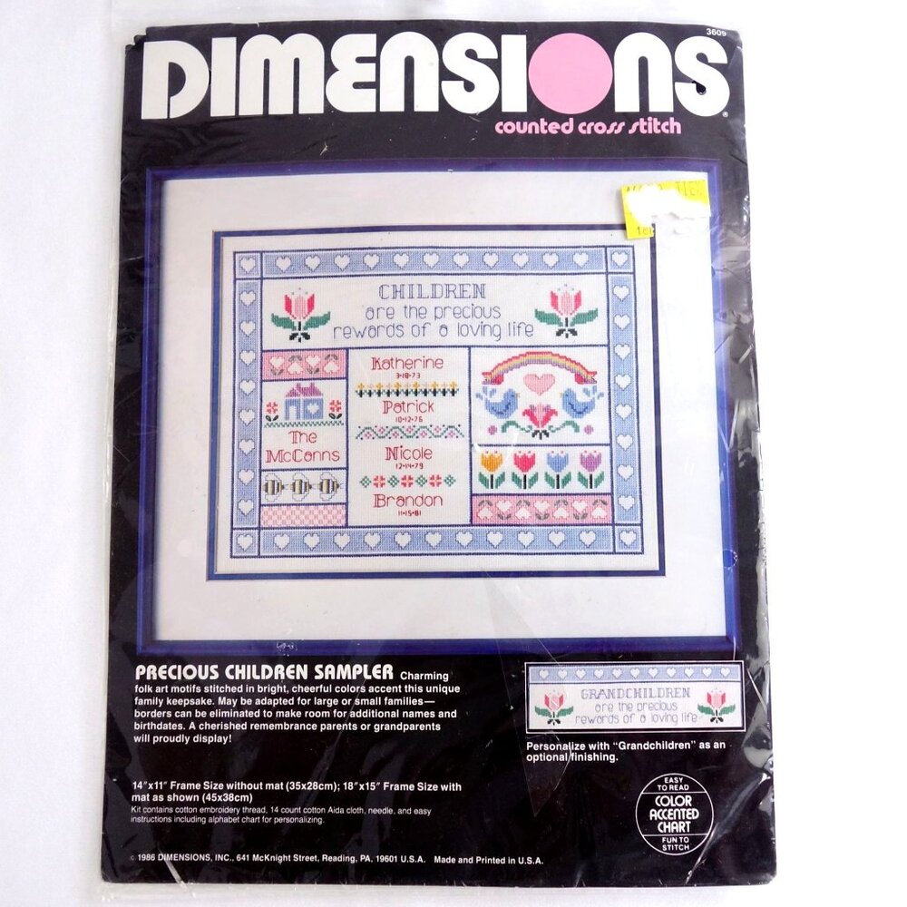 Vintage 1986 Dimensions Counted Cross Stitch Precious Children Sampler New